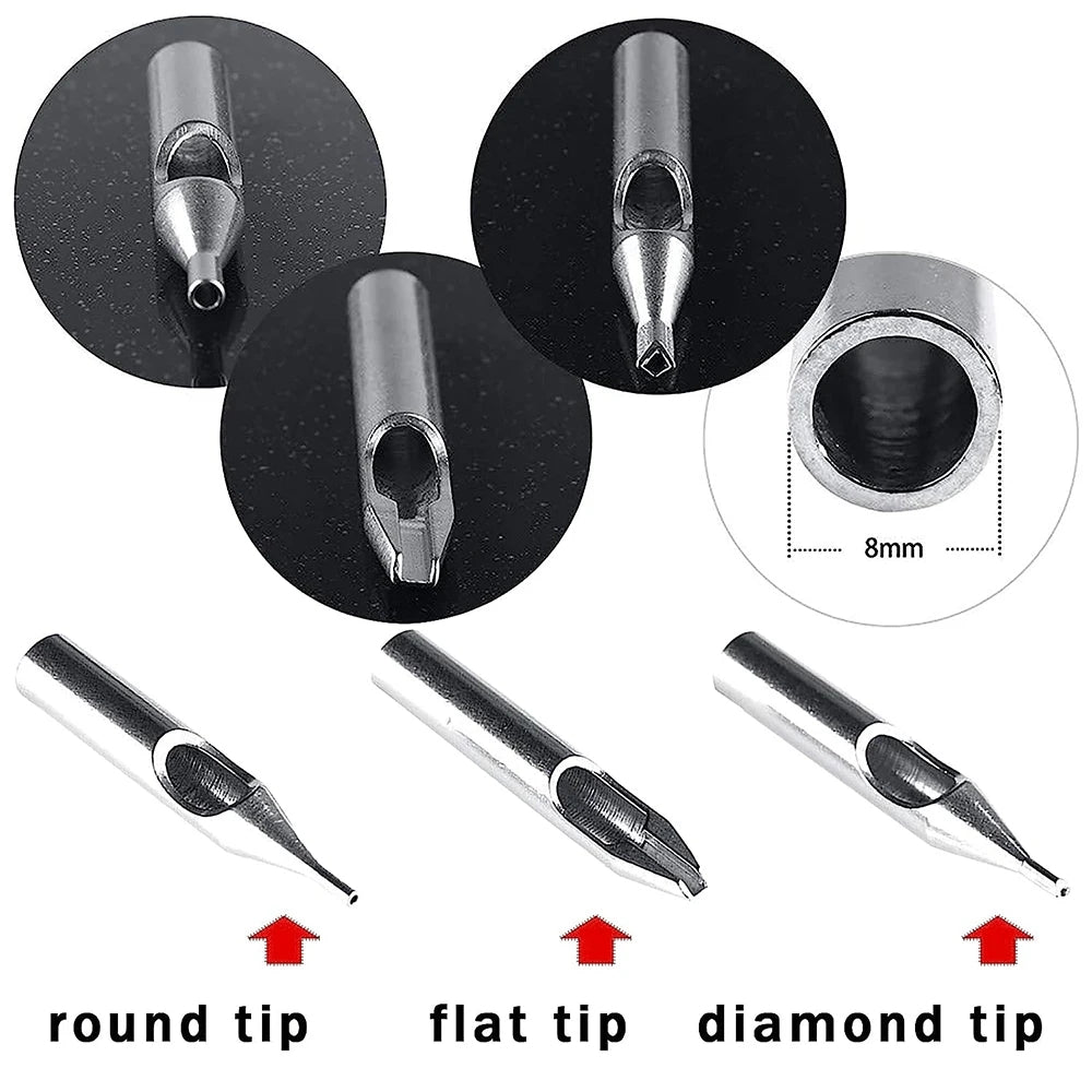 22/11PCS Mix Size Tattoo Stainless Steel Tip Set Kit Round/Flat/Diamond