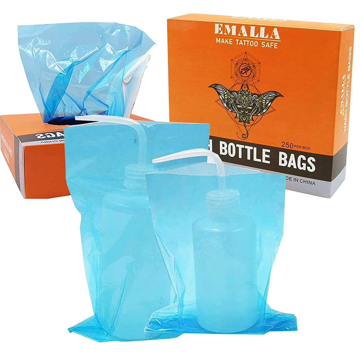 EMALLA 250pcs Disposable Tattoo Wash Bottle Bags