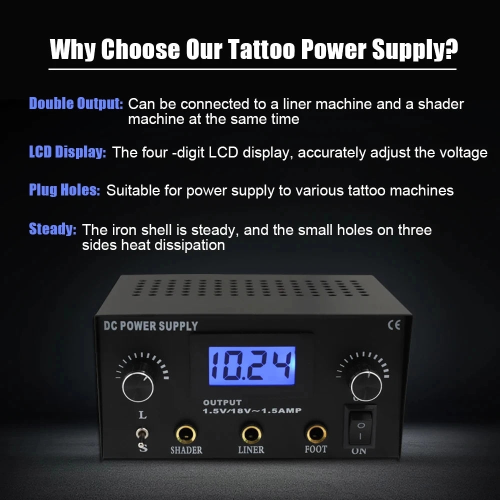 Dual Digital Tattoo Power Supply for Shader and Liner