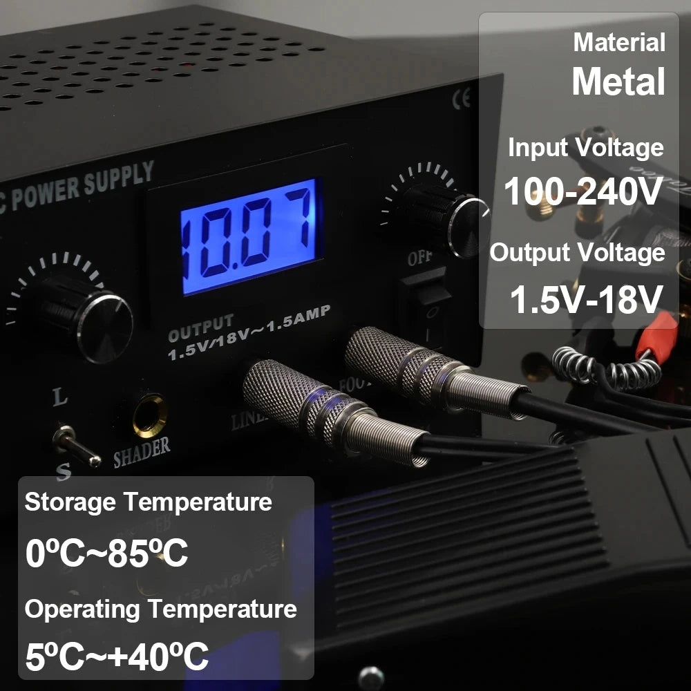 Dual Digital Tattoo Power Supply for Shader and Liner