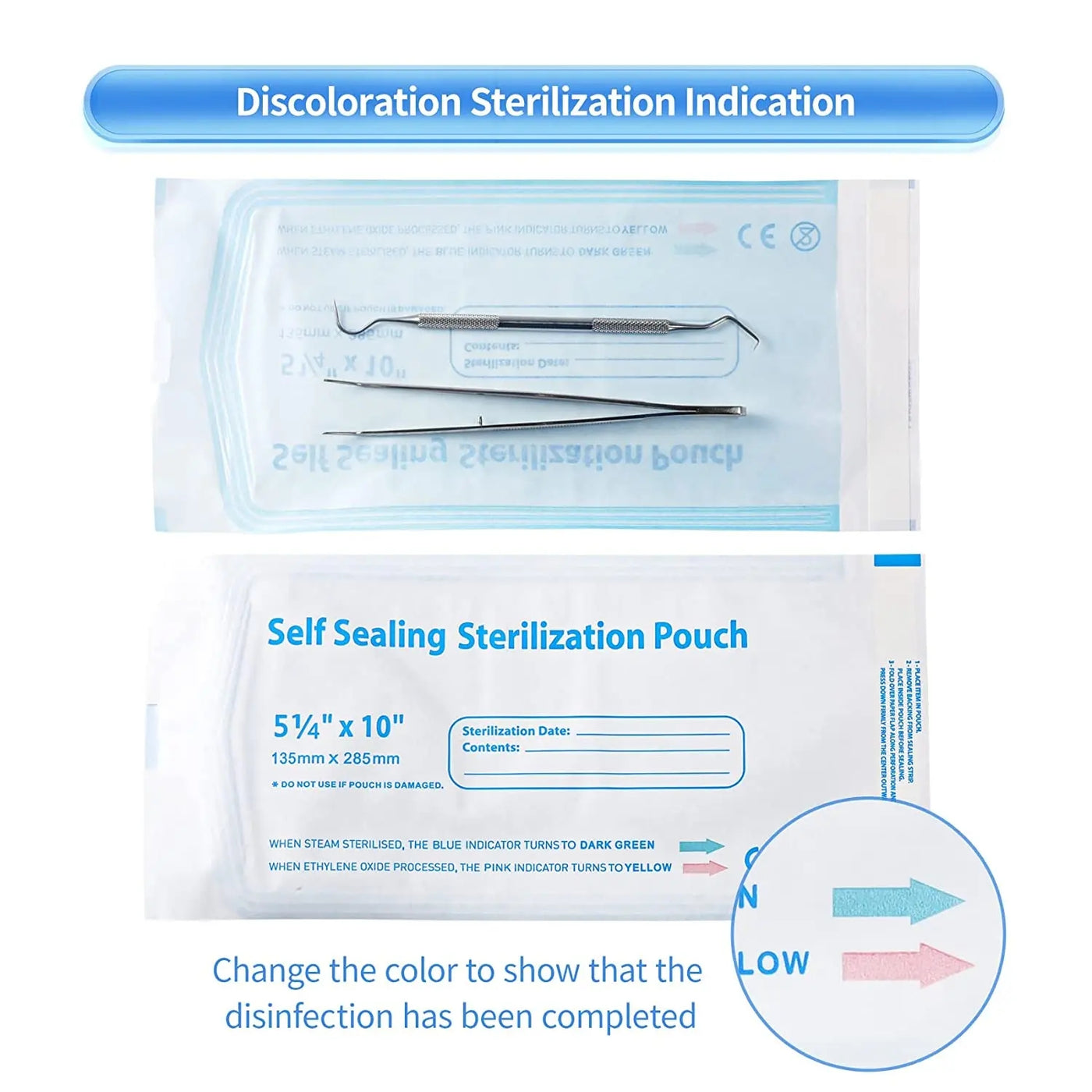 200pcs Self-sealing Sterilization Pouches 7 Sizes Self-adhesive Bags