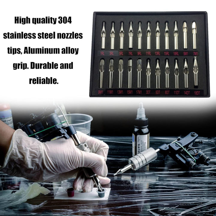 22/11PCS Mix Size Tattoo Stainless Steel Tip Set Kit Round/Flat/Diamond