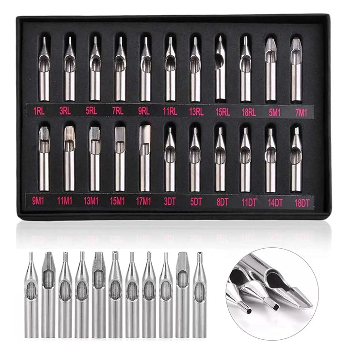 22/11PCS Mix Size Tattoo Stainless Steel Tip Set Kit Round/Flat/Diamond